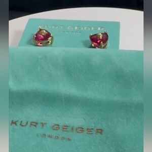 KURT GEIGER Crystal Heart Stud Earrings - Fuchsia (NWT)